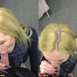 Horny blonde mature mom sucks stepson dick on her knees