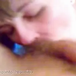 Blonde mom skillfully licks her son's balls and cock