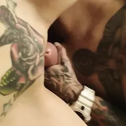 Punk brother and sister with tattooed dick and cunt fucks at home - POV